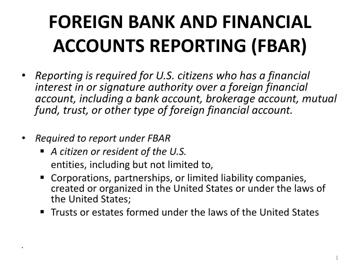 foreign bank and financial accounts reporting fbar