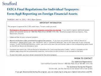 FATCA Final Regulations for Individual Taxpayers: Form 8938 Reporting on Foreign Financial Assets