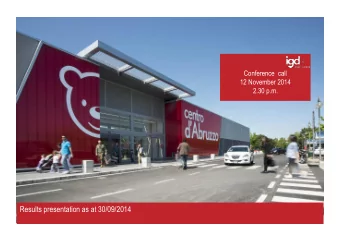 Results presentation as at 30/09/2014  DISCLAIMER  This presentation does not constitute an offer