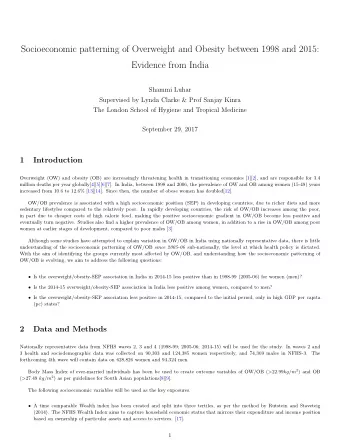 Socioeconomic patterning of Overweight and Obesity between 1998 and 2015:  Evidence from India