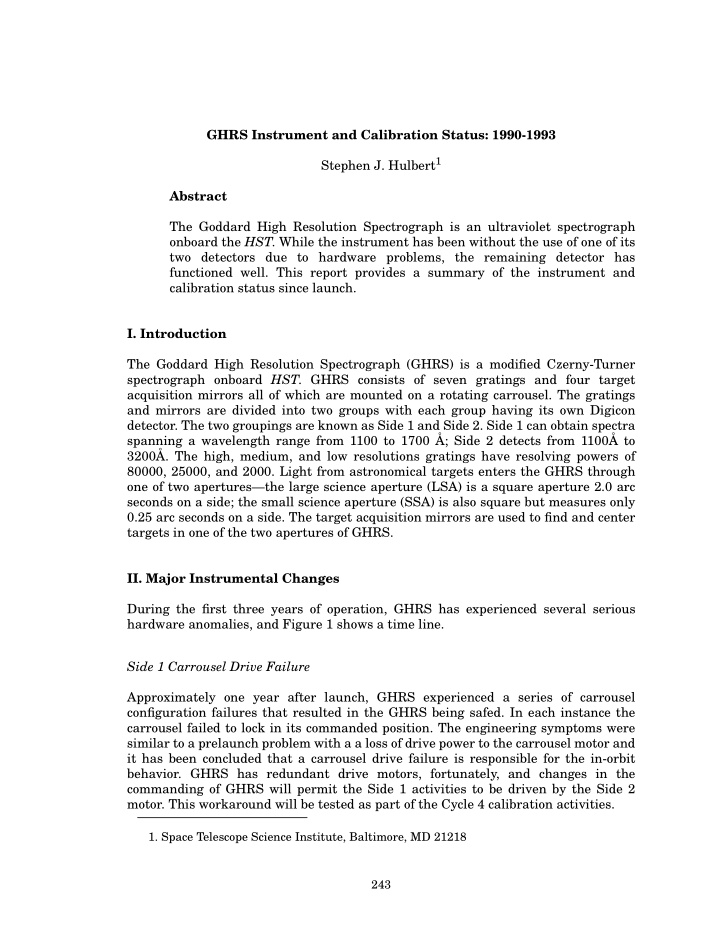 ghrs instrument and calibration status 1990 1993