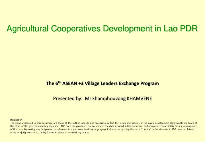 agricultural cooperatives development in lao pdr