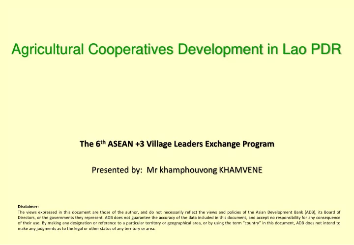 agricultural cooperatives development in lao pdr