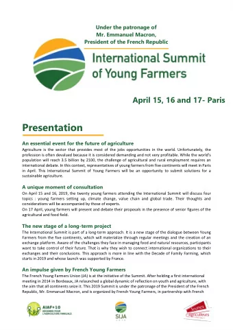 Presentation  An essential event for the future of agriculture  Agriculture is the sector that