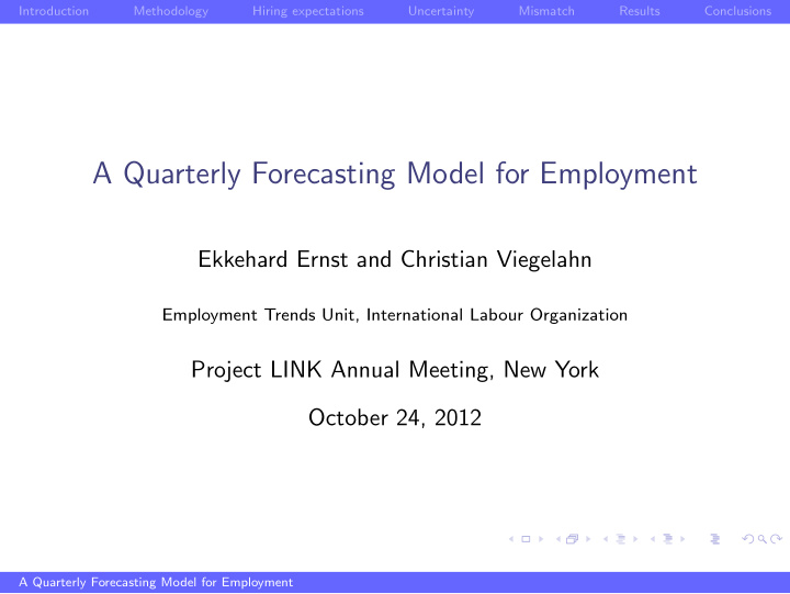 a quarterly forecasting model for employment