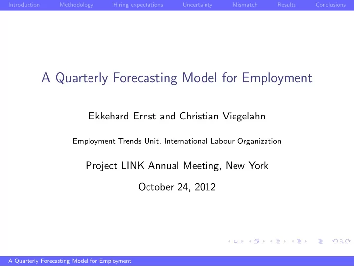 a quarterly forecasting model for employment