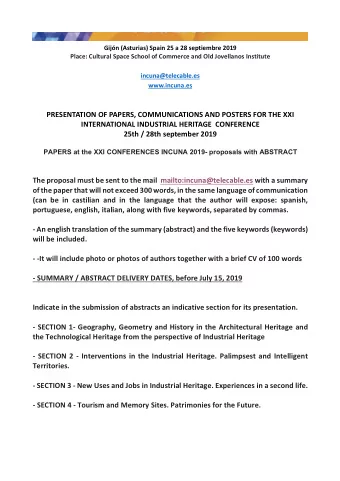 PRESENTATION OF PAPERS, COMMUNICATIONS AND POSTERS FOR THE XXI  INTERNATIONAL INDUSTRIAL HERITAGE