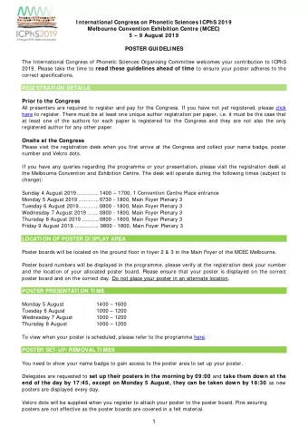 1  I nternational Congress on Phonetic Sciences I CPhS 2019  Melbourne Convention Exhibition Centre