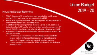2019 -20  Housing Sector Reforms PMAY  Grameen: 1.5 crore houses have been built in last 5