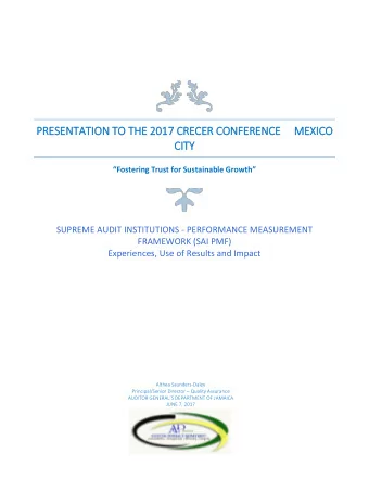 PRESENTATION TO THE 2017 CRECER CONFERENCE  MEXICO  CITY Fostering Trust for Sustainable