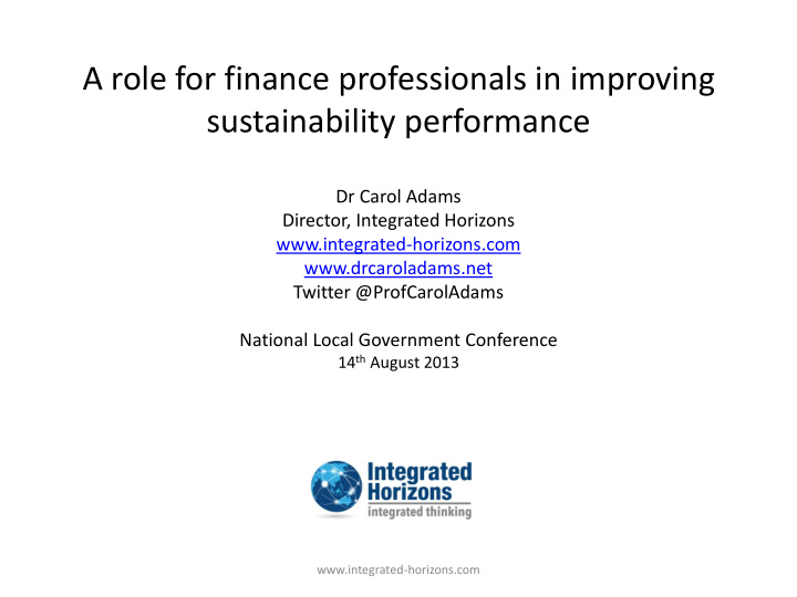 a role for finance professionals in improving