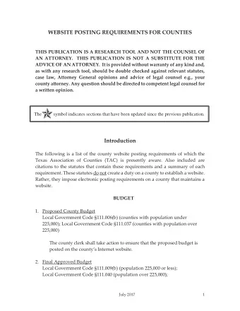 WEBSITE POSTING REQUIREMENTS FOR COUNTIES  THIS PUBLICATION IS A RESEARCH TOOL AND NOT THE COUNSEL