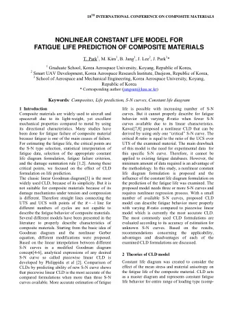 NONLINEAR CONSTANT LIFE MODEL FOR  FATIGUE LIFE PREDICTION OF COMPOSITE MATERIALS T. Park 1 , M.