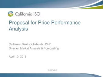 Proposal for Price Performance  Analysis  Guillermo Bautista Alderete, Ph.D.  Director, Market