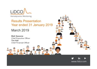 March 2019  Matt Sassone  Chief Executive Officer  Tim Hall  Chief Financial Officer  Disclaimer