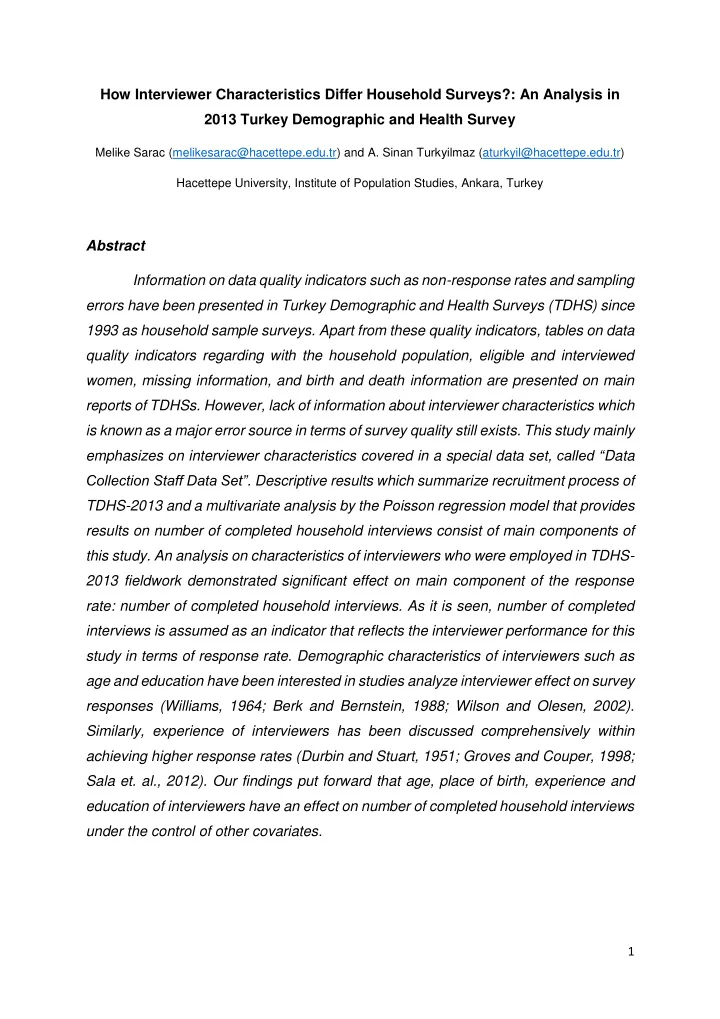 how interviewer characteristics differ household surveys