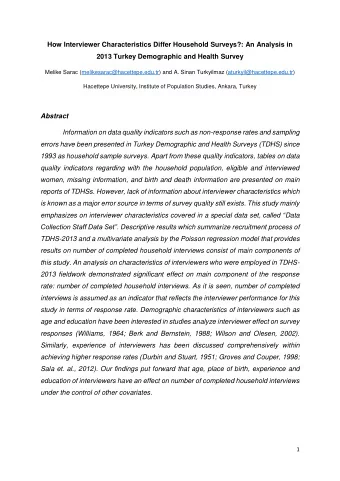 How Interviewer Characteristics Differ Household Surveys?: An Analysis in  2013 Turkey Demographic