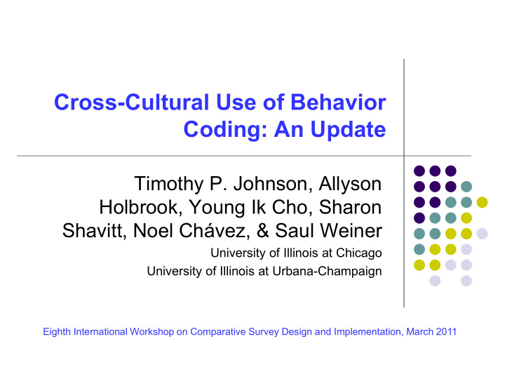 cross cultural use of behavior coding an update