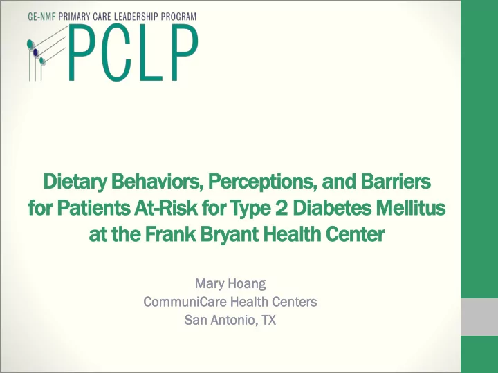 dietary behaviors perceptions and barriers