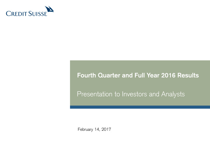 presentation to investors and analysts