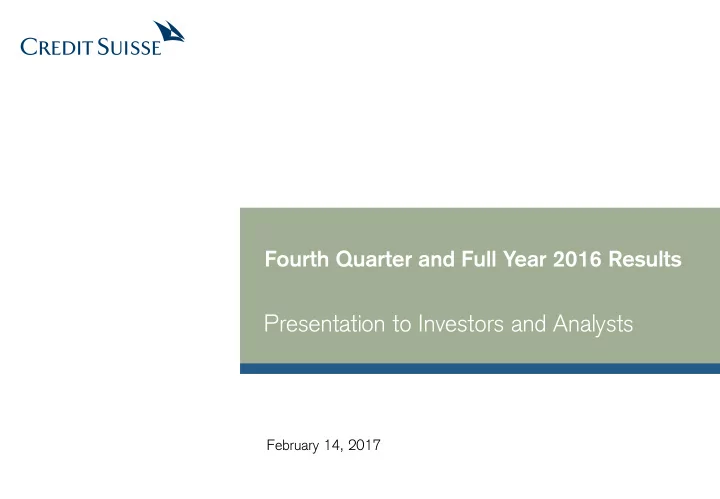 presentation to investors and analysts