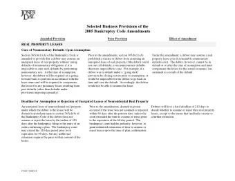 Selected Business Provisions of the  2005 Bankruptcy Code Amendments  Amended Provision  Prior