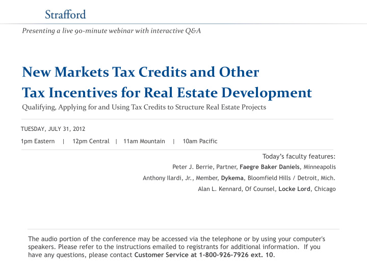 new markets tax credits and other tax incentives for real