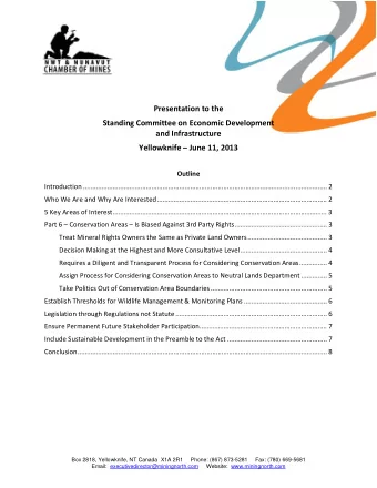 Presentation to the Standing Committee on Economic Development and Infrastructure Yellowknife