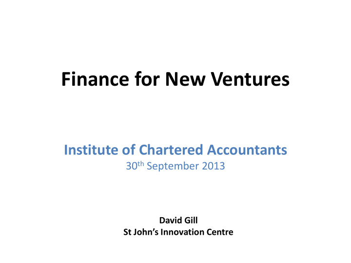finance for new ventures