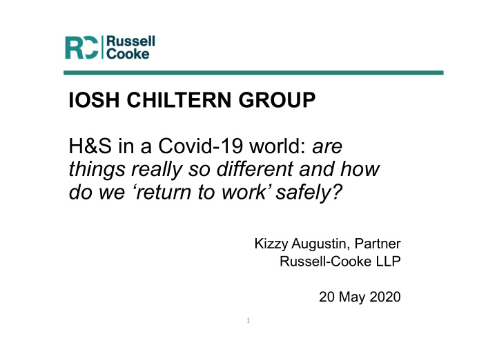 iosh chiltern group h s in a covid 19 world are things