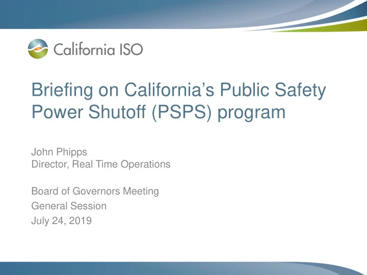 briefing on california s public safety power shutoff psps