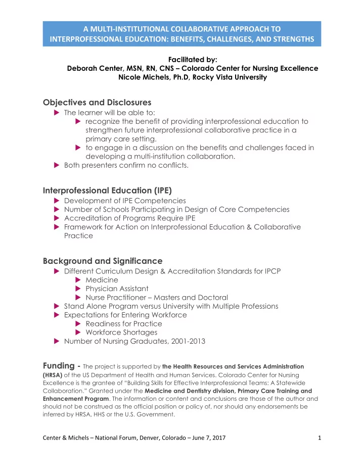a multi institutional collaborative approach to