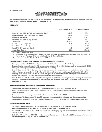 Chief Executive Officers Statement 2015 was a busy and productive year for I  RES. In March