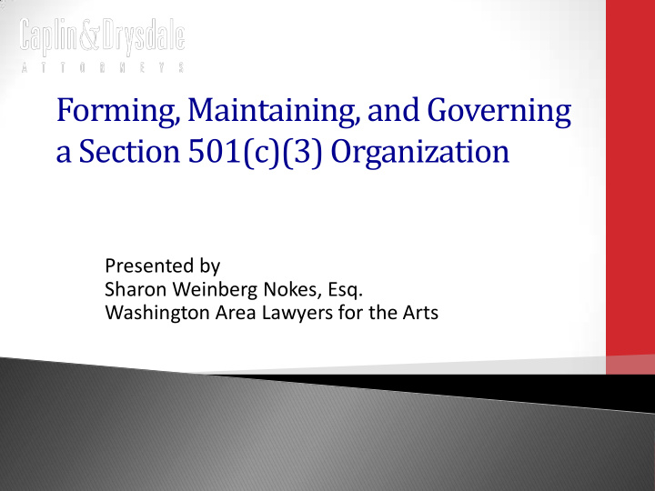 forming maintaining and governing a section 501 c 3