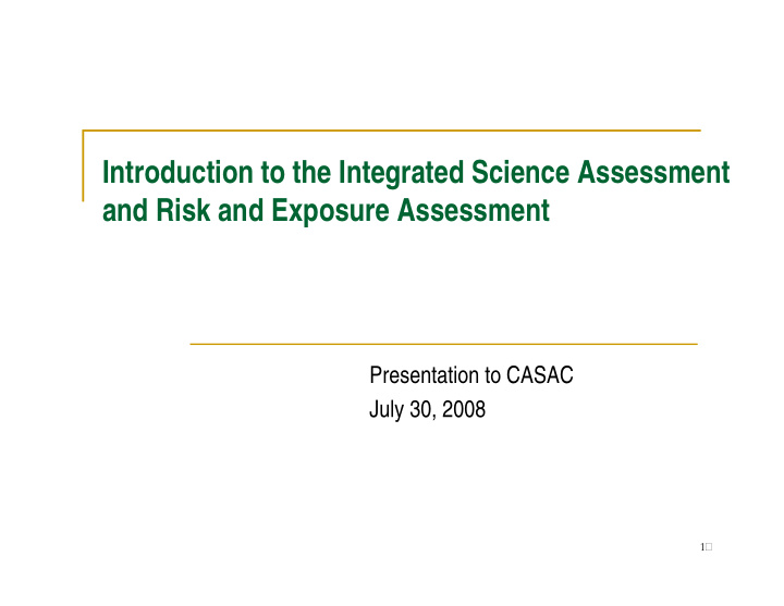 introduction to the integrated science assessment and
