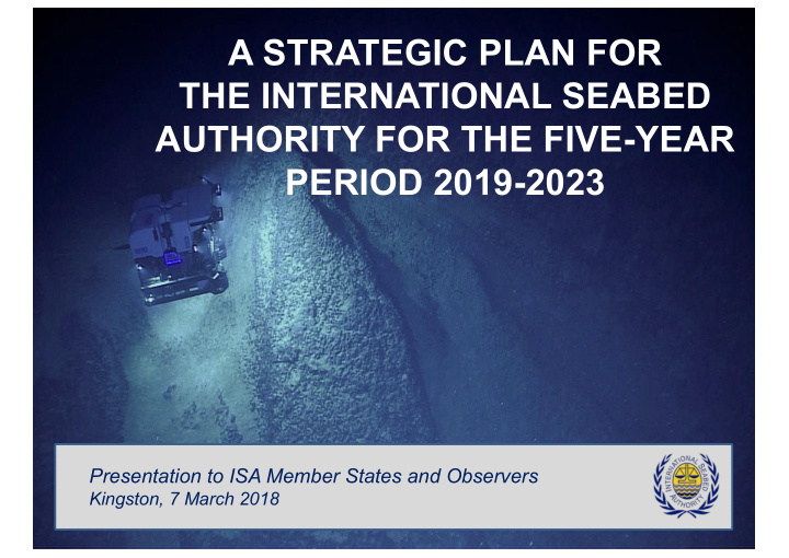 a strategic plan for the international seabed authority
