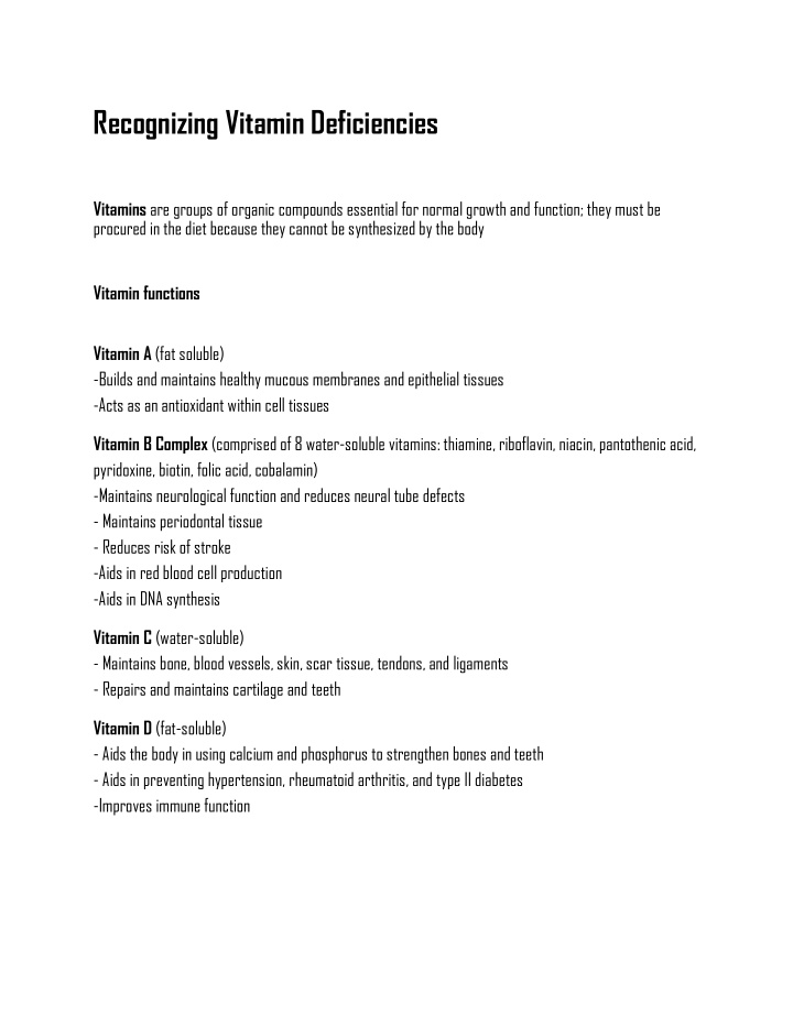 recognizing vitamin deficiencies