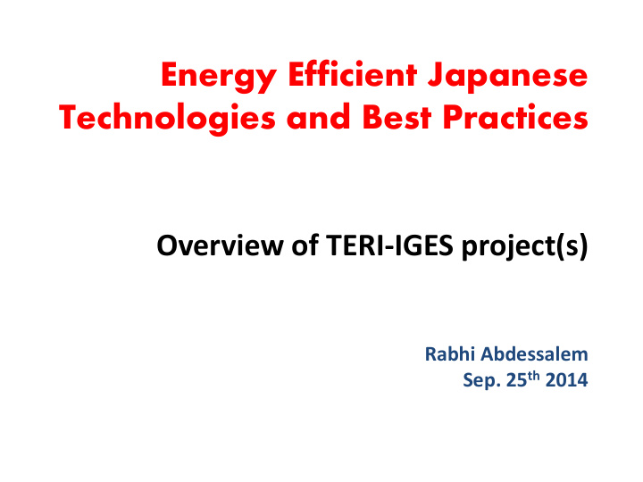 energy efficient japanese technologies and best practices