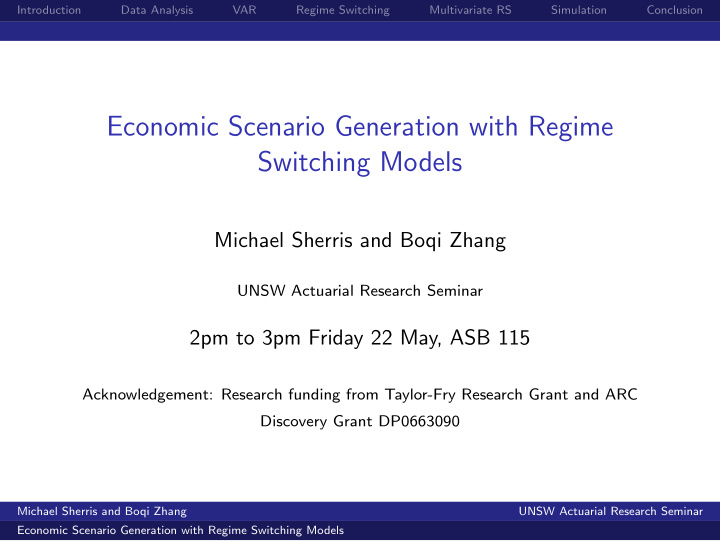 economic scenario generation with regime switching models