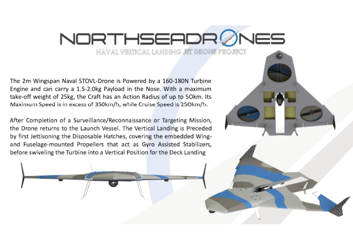 the 2m wingspan naval stovl drone is powered by a 160