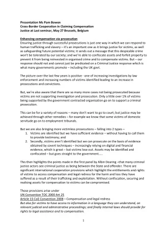 Presentation Ms Pam Bowen  Cross-Border Cooperation in Claiming Compensation  Justice at Last