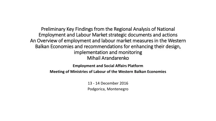 an overv rvie iew of of employment an and lab labour mar