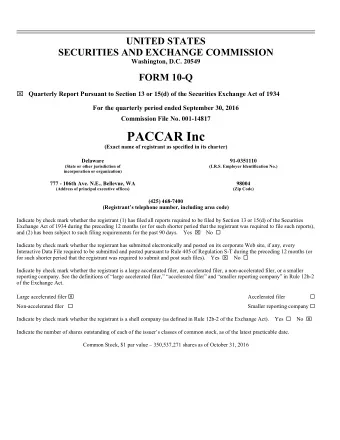 PACCAR Inc (Exact name of registrant as specified in its charter)  Delaware  91-0351110 (State or