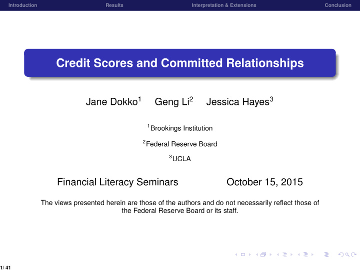 credit scores and committed relationships