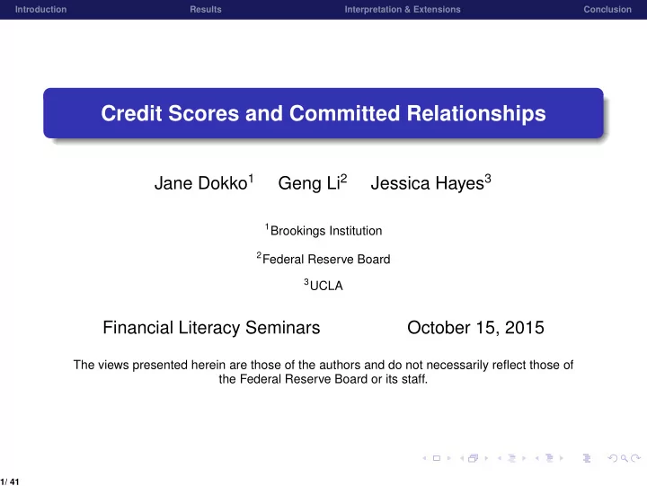 credit scores and committed relationships