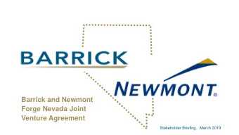 Forge Nevada Joint  Venture Agreement  Stakeholder BriefingMarch 2019  Cautionary Statements