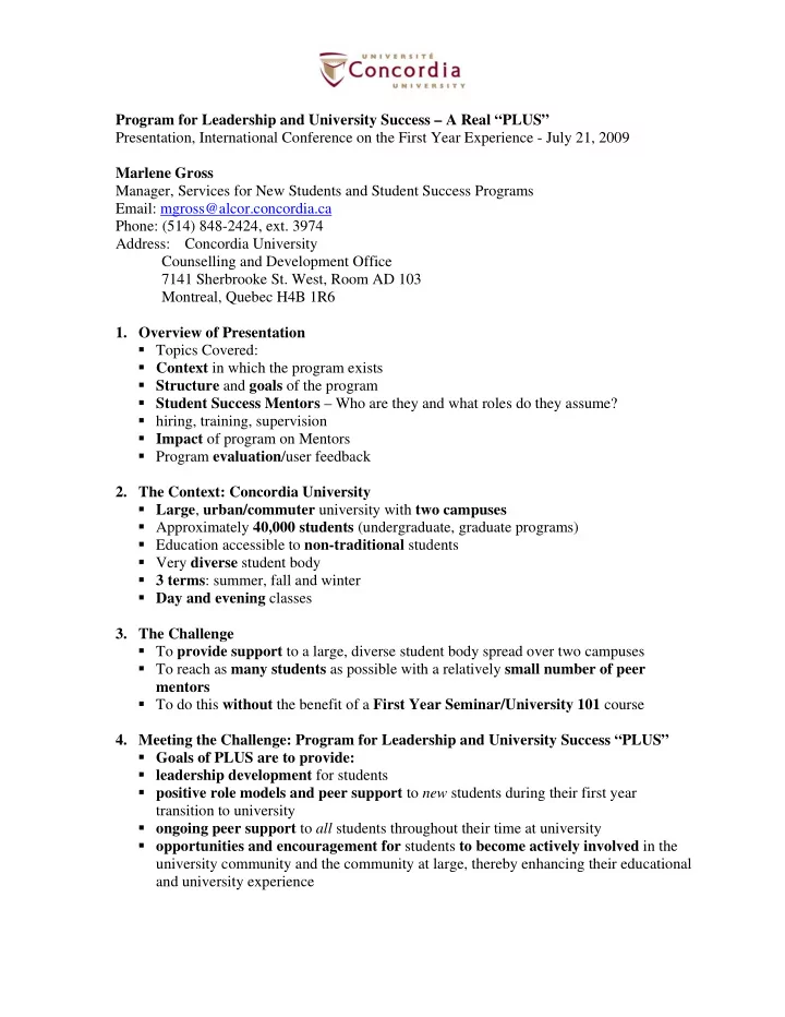 program for leadership and university success a real plus