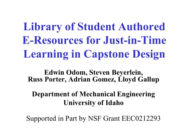 library of student authored e resources for just in time