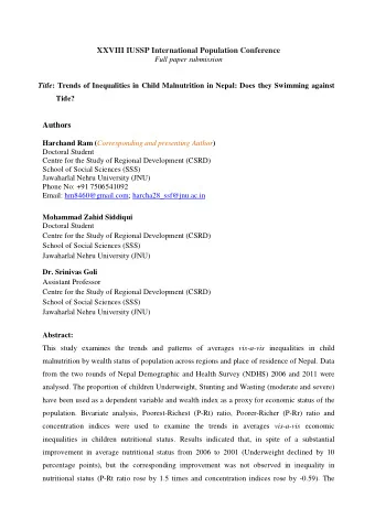 XXVIII IUSSP International Population Conference  Full paper submission Title : Trends of