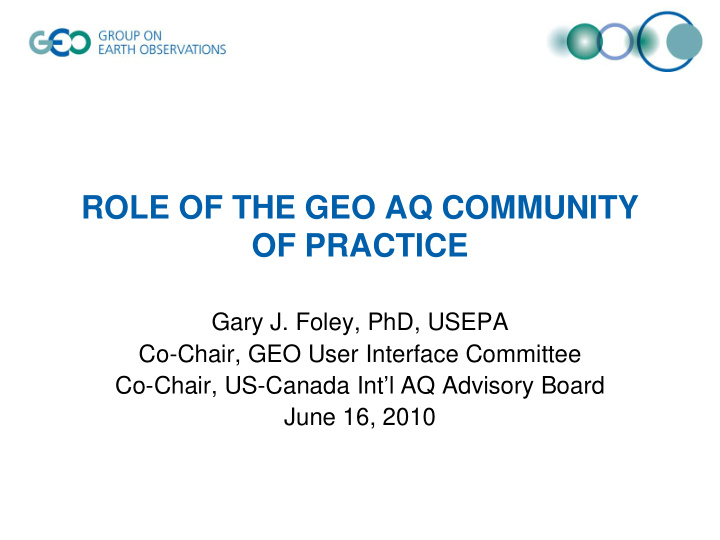 role of the geo aq community of practice